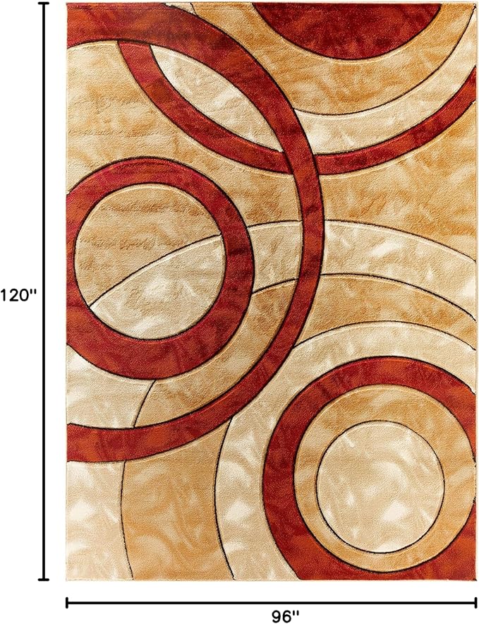 GLORY RUGS Area Rug Modern 8x10 Dark red Circles Geometry Soft Hand Carved Contemporary Floor Carpet Fluffy Texture for Indoor Living Dining Room and Bedroom Area