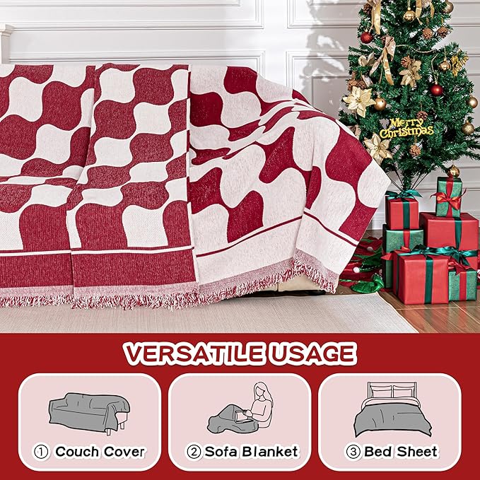 MEETSKY Christmas Couch Cover Red Sofa Slipcover for 2 Seater Couch, Sofa Covers Washable Use Thick Soft Fabric Couch Cover for Dogs, Multi-Use Decorative Couch Protector for Pets, 71" x 118"