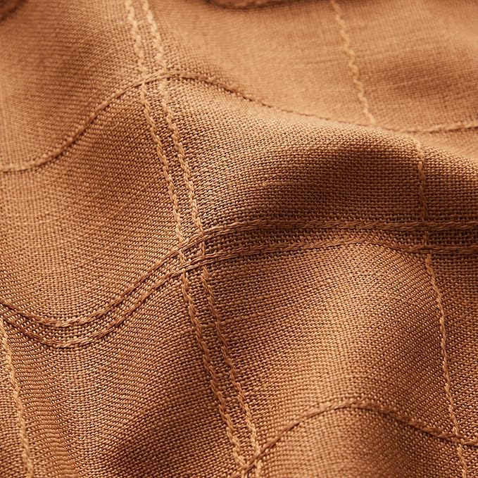 ZeeMart Linen Checked Table Cloth, Farmhouse Style Plaid Embroidered Caramel Tablecloth, Water Resistant Rectangle Table Cloth, Caramel 60x104 Inches