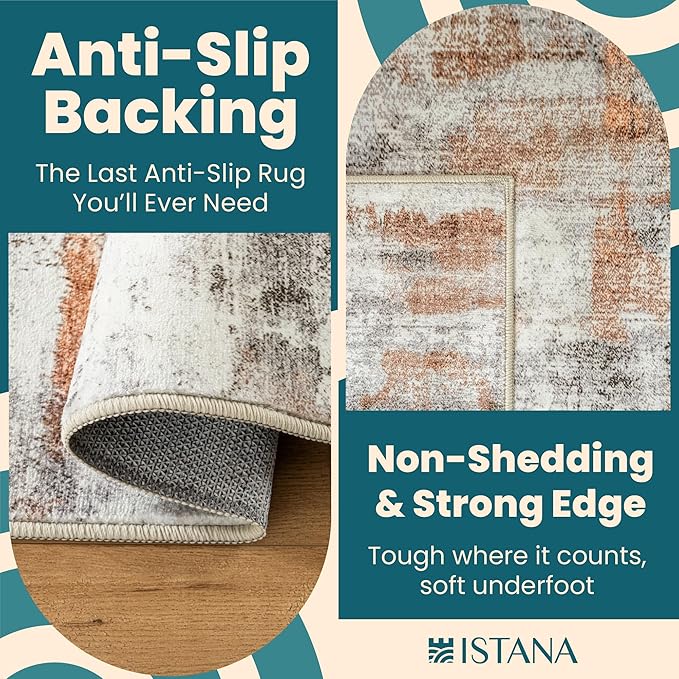 Istana Living Room Rug 10x14 - Grey Multi 10 x 14 Area Rug - Foldable Machine Washable Area Rugs 10x14 - Stylish 10x14 Area Rugs Boho - Stain Resistant Washable Rug 10x14