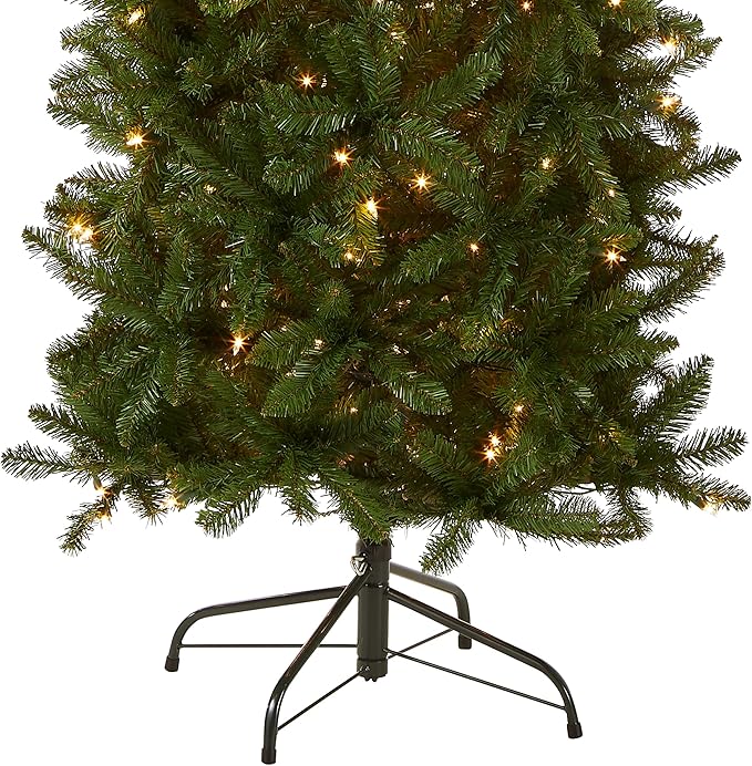 National Tree Company 7.5 ft Pre-Lit Kingswood Fir Slim Artificial Christmas Tree, 350 Clear Lights, 1,075 Tips, Includes Stand, Green