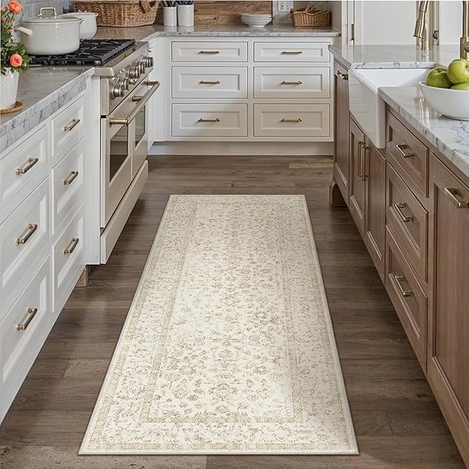 2x6 Brown Runner Rug Hallway Non Slip Kitchen Vintage Distressed Long Carpet Indoor Machine Washable Retro Floral Bedroom Accent Throw Rug for Office Laundry Bathroom Dining Living Room