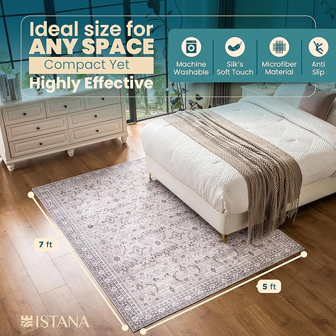 Istana 5x7 Area Rugs - Beige Grey/Light Cream Area Rug - Kid & Pet Friendly Living Room Rugs 5x7-5x7 Boho Rug - Foldable Rug for Room for Bedroom - Eco-Friendly Materials for Boho Rugs 5x7