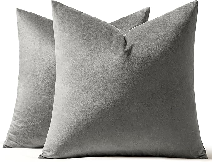MIULEE Pack of 2 Velvet Soft Solid Decorative Square Throw Pillow Covers Set Cushion Case for Sofa Bedroom Car 16 x 16 Inch 40 x 40 Cm Grey
