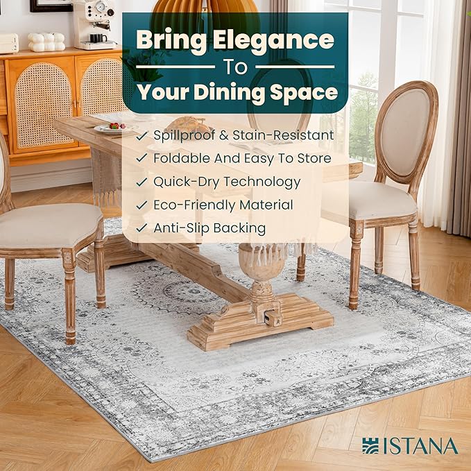 Istana 6x9 Area Rug - Grey/Gold Rugs for Living Room 6x9 - Foldable Boho Rugs for Bedroom - Stain Resistant Washable Rug - Eco-Friendly Area Rugs - Easy to Clean Living Room Rug