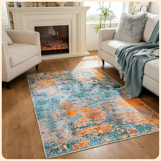 Istana 4x6 Area Rug - Multi/Blue Rugs for Living Room 4x6 - Foldable Rugs for Bedroom - Stain Resistant Washable Rug - Eco-Friendly Boho Area Rugs - Easy to Clean Living Room Rug 4 x 6
