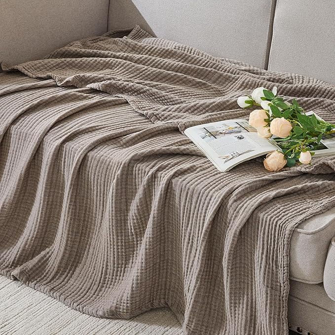 EMME Cotton Muslin Large Throw Blanket Couch Breathable Gauze Soft Lightweight Bed Blankets Adults (Heather Brown, 50"x70")