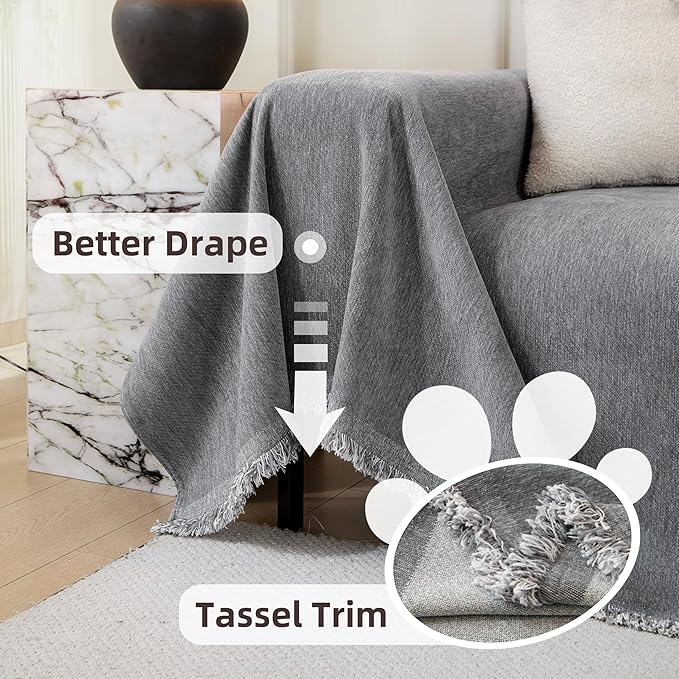 Couch Cover for 2-3 Cushion Couch, Non Slip Slipcover Chenille Couch Covers for Sectional Sofa, Sofa Covers Washable, Sofa Furniture Protector for Pets and Kids, 71''x118'', Dark Grey