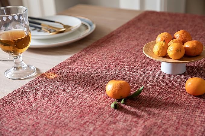 ZeeMart Burlap Style Farmhouse Table Runners 36 Inches Long, Red Rustic Woven Dining Table Runner for Everyday Use, 14x36 Inches, Red