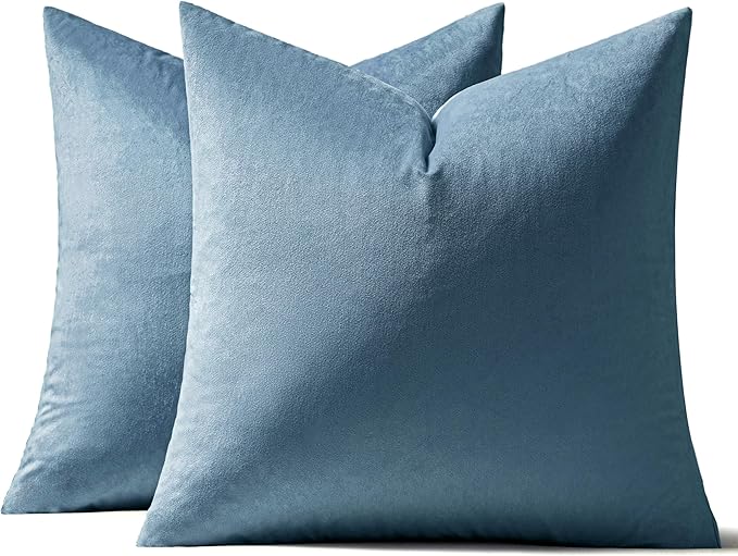 MIULEE Velvet Throw Pillow Covers 18x18 Inch Pack of 2,Soft Solid Decorative Pillowcases Modern Luxury Home Decor for Couch Sofa Bedroom Livingroom,Blue Gray