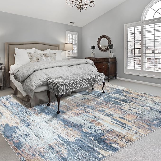 Area Rug Living Room Rugs: 6x9 Rug for Bedroom Machine Washable with Non Slip Backing Non Shedding Abstract Stain Resistant Large Carpet for Dining Room Nursery Home Office - Multi