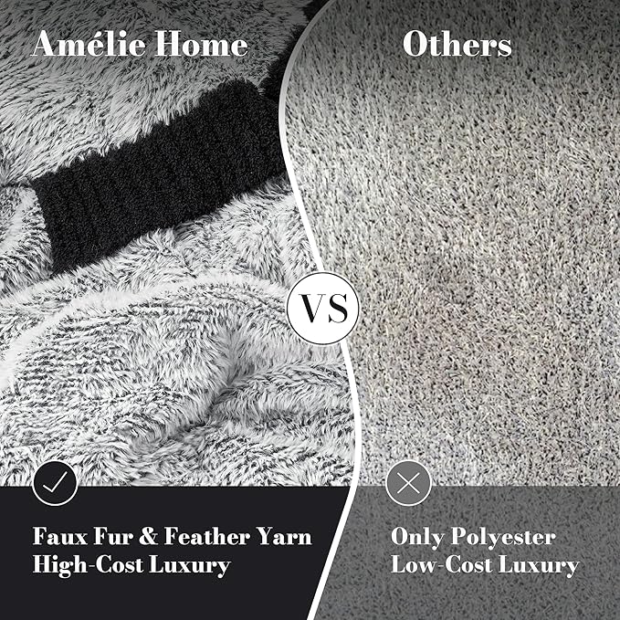 Amélie Home Knit Throw Blanket for Couch, Super Soft Cozy Fuzzy Throws for Sofa Bed Living Room, Luxury Cozy Fluffy Throw for Room Decor, 60" x 80", Heather Black