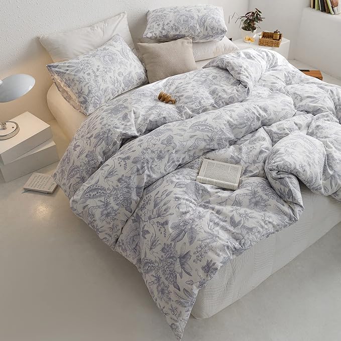 ECOCOTT Vintage Floral Duvet Cover Set, 100% Cotton Flower Patten Duvet Cover King Size - Breathable Durable Soft Comfy Quilt Cover King Size