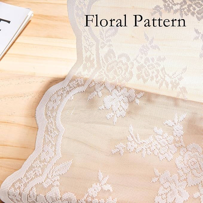 MEETSKY Short Lace Curtains 45 Inches Long 2 Panels Set Vintage Floral Sheer Kitchen Curtains for Small Windows Back Tab Rod Pocket French Elegant Light Filtering Drapes, 50" W Each Panel, White