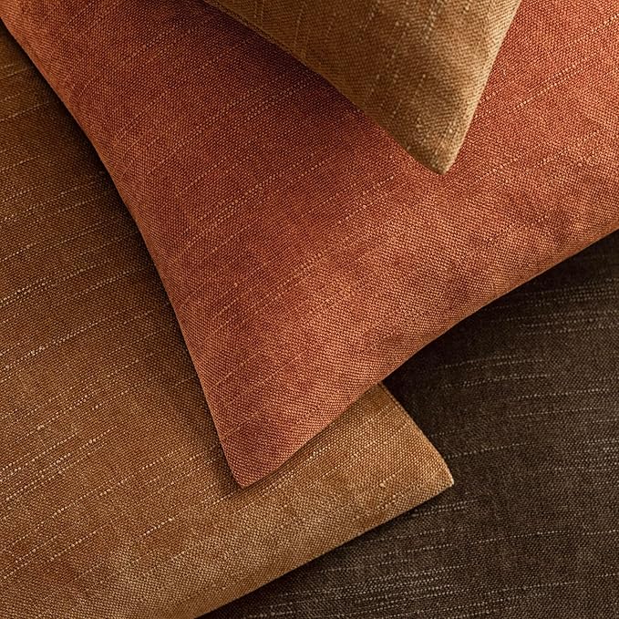 Foindtower Pack of 2 Soft Textured Chenille Throw Decorative Pillow Covers Square Accent Solid Cushion Cover Cozy Neutral Farmhouse Pillow Case for Couch Sofa Bedroom Living Room 16x16 Inch,Orange