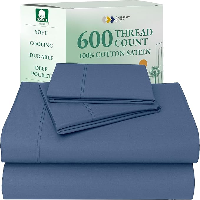 CALIFORNIA DESIGN DEN 5-Star Hotel 600 Thread Count 100% Cotton, Soft & Smooth Queen Sheet for Bed with Deep Pockets, Quality Beats Egyptian Cotton Claims (Royal Navy Blue)