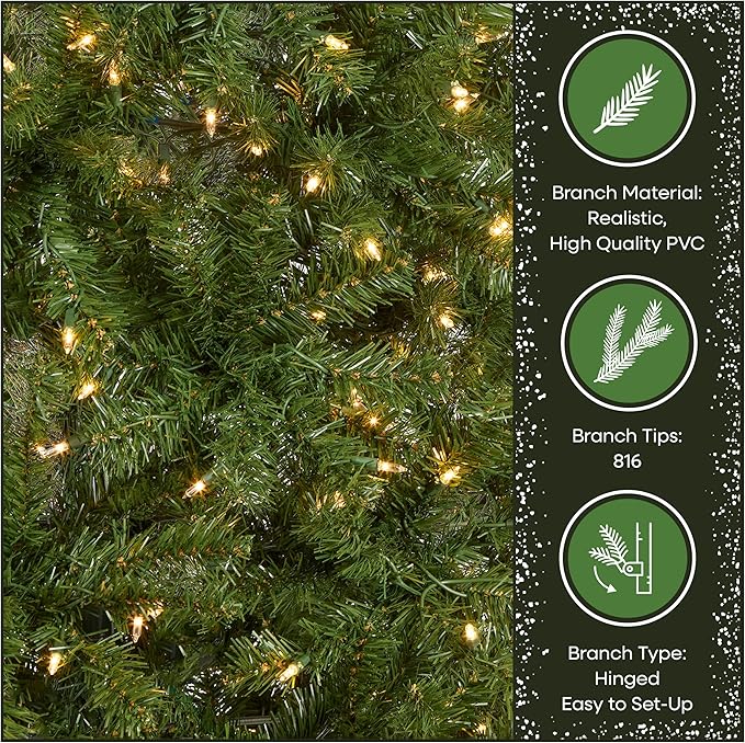 National Tree Company 6.5 ft Pre-Lit North Valley Spruce Artificial Christmas Tree, 450 Clear Lights, 816 Tips, Includes Stand, Green