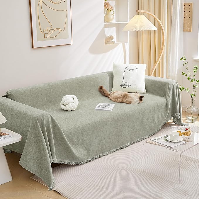 MEETSKY Couch Cover Sofa Cover Washable,Chenille Jacquard Sofa Covers for 2 Cushion Couch Sofa, Sofa Slipcover Loveseat Pet Couch Covers for Sectional Sofa, 71" x 118", Sage Green