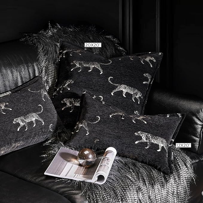 Lumbar Pillow Cushion Cover 12x20, Double Sided Luxury Cheetah Pattern Throw Pillow Covers with Hidden Zipper, Jacquard Embroidery Technique for Bed Couch Sofa Living Room Bedroom