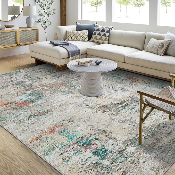 Modern Abstract Area Rug 6x9 Non Slip Non Shedding Rug Low Pile Stain Resistant for Bedroom Living Room,Colorful
