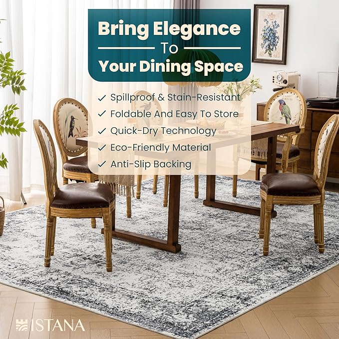 Istana Living Room Rug 10x14 - Navy 10 x 14 Area Rug - Foldable Machine Washable Area Rugs 10x14 10x14 Area Rugs Boho - Stain Resistant Washable Rug 10x14