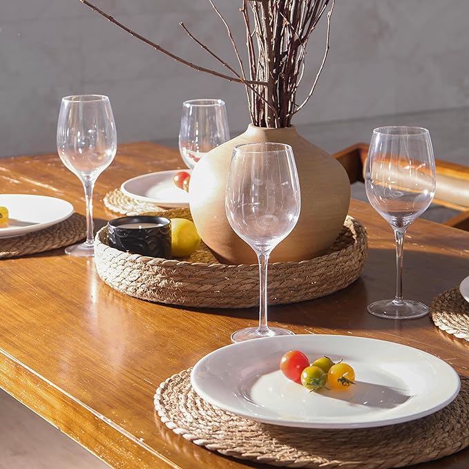 Art PineCone's Woven Cotton Rope Round Placemats Set of 4 with Holder Included, Non-Slip, and Heat Resistant Shabby Chic Placemats (Cattail, 13 inch)