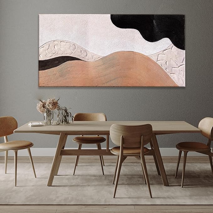 Suconvng Large Abstract Wall Art For Living Room Brown Canvas Art Wall Decor Picture Painting Black Abstract Art Maximalist Artwork For Bedroom Dinning Room Modern Home Wall Decor 29x58 In