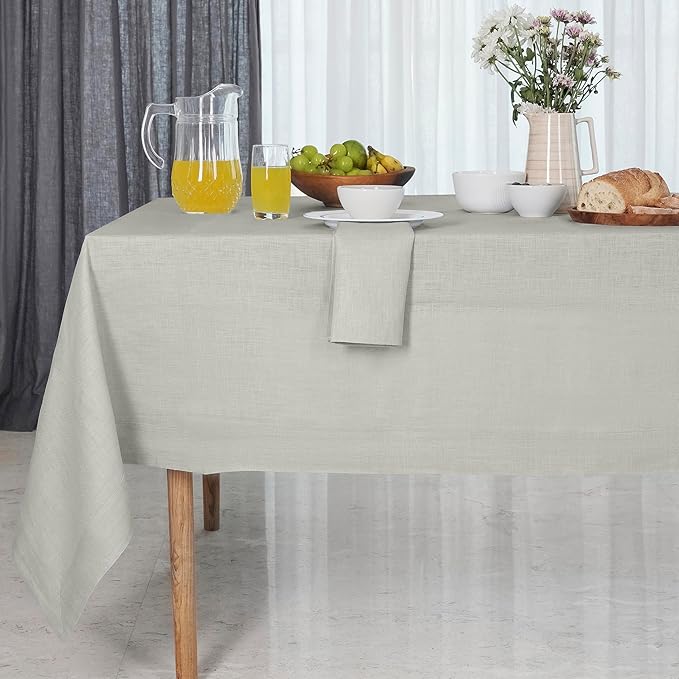 D'Moksha Homes Linen Tablecloth for Rectangle Tables 60 x 144 Inch - 100% Pure Linen Silver Grey Table Cloth - Machine Washable Cloth Tablecloth for Fall, Thanksgiving, Holiday