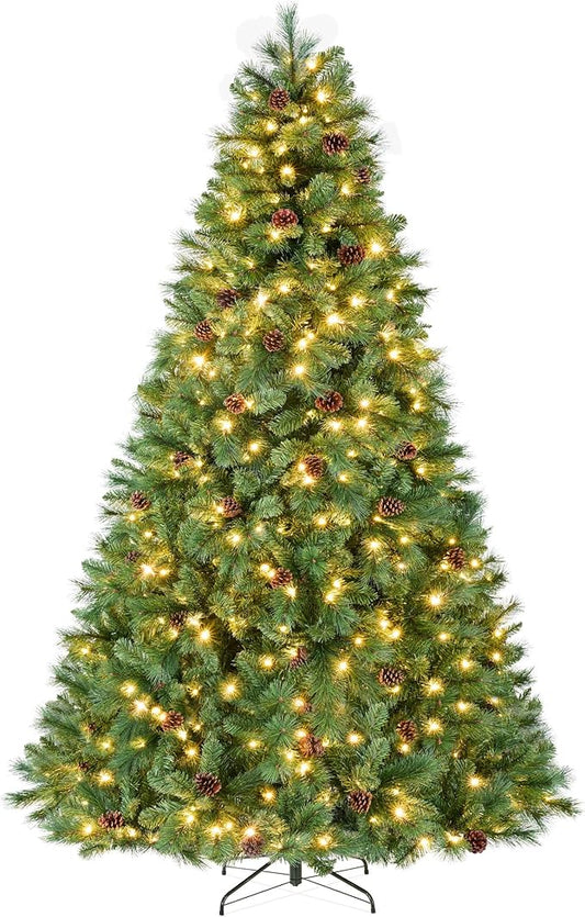 Best Choice Products 7.5ft Pre-Lit Scotch Pine Christmas Tree, Premium Pre-Decorated Artificial Holiday Decor w/ 1,320 Branch Tips, 2-in-1 White and Multicolor LED Lights, Cordless Setup