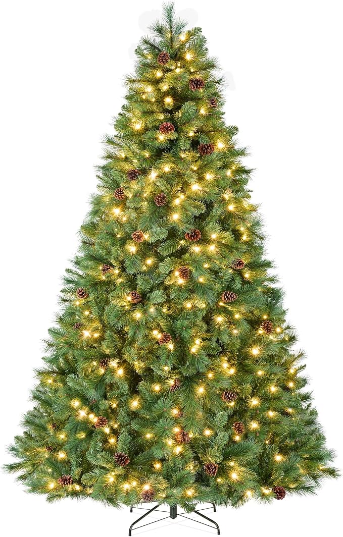 Best Choice Products 12ft Pre-Lit Scotch Pine Christmas Tree, Premium Pre-Decorated Artificial Holiday Decor w/ 3,630 Branch Tips, 2-in-1 White and Multicolor LED Lights, Cordless Setup