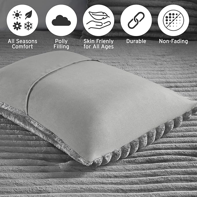 Intelligent Design Twin Comforter Set, Cozy Plush Bedding, Microfiber Reverse, 2 Piece, Lightweight, Super Soft Ribbed Velvet Comforter 1 Sham, All Season Fluffy Bed Set, Avril, Twin/Twin XL Grey