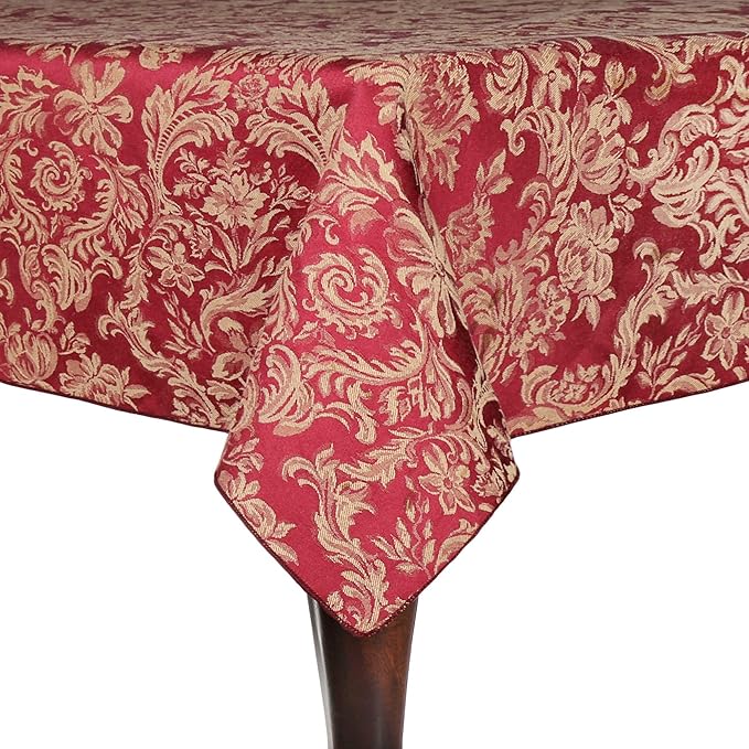 Ultimate Textile Miranda 60 x 144-Inch Rectangular Damask Tablecloth Bordeaux