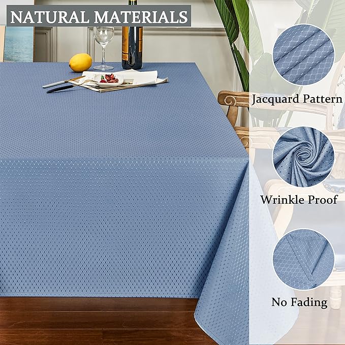 Rectangle Table Cloth Linen Farmhouse Stainproof Waterproof Washable Polyester Oblong Rectangular Fabric Table Cover for Kitchen Dining Dinner (Light Blue, 60 X 120 Inch)