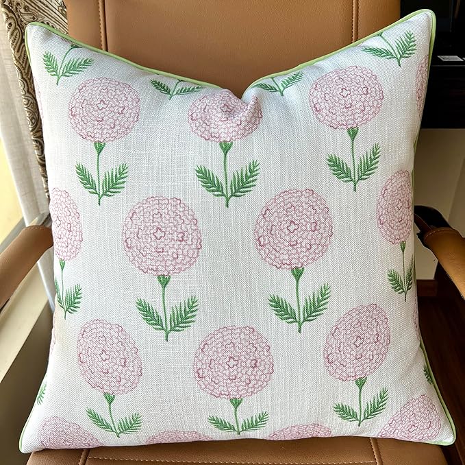 Konkan Floral Printed Decorative Square Accent Throw Pillow Cover - Decor for Living Room, Sofa, Chair, Patio, Car, Balcony, Bench, Porch, Nursery, Office, Bedroom - 20x20 Inches, Pink