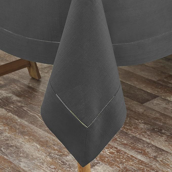 D'Moksha Homes Charcoal Grey Linen Tablecloth 60 x 108 Inch - 100% Pure Linen Grey Table Cloth for Rectangle Tables - Classic Hemstitch, Machine Washable Tablecloth for Thanksgiving