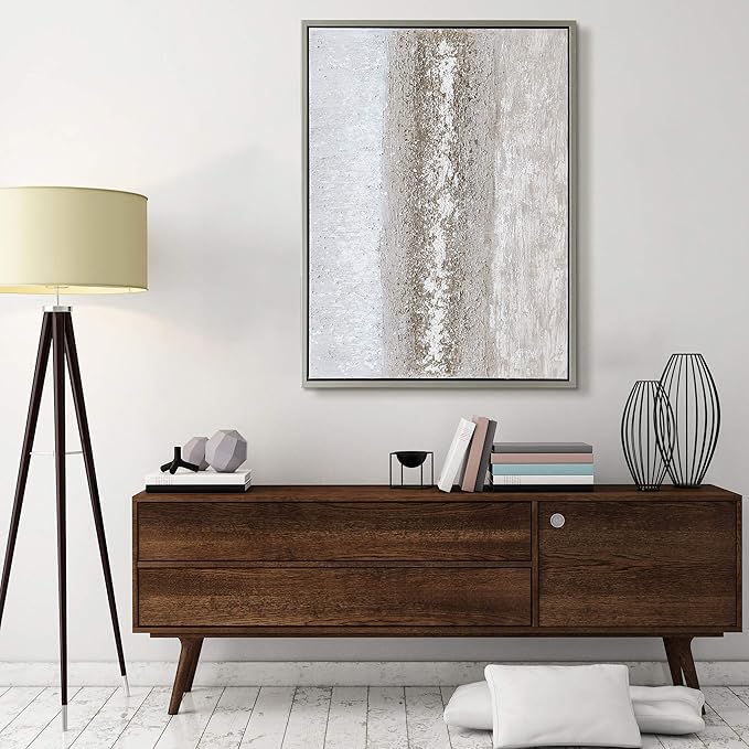 Empire Art Direct Abstract Wall Art Textured Hand Painted Canvas by Martin Edwards, Champagne Silver Frame, 40" x 30", Sandpath