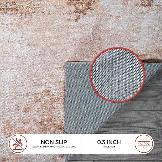 Non Slip Rugs 2x3 Modern Abstract Easy Silk Rubber Backing Soft Entryway Area Rug for Door Mat Easy to Clean Non Shedding Kitchen for Bedroom Indoor Carpet (Beige - Brown, 2x3)