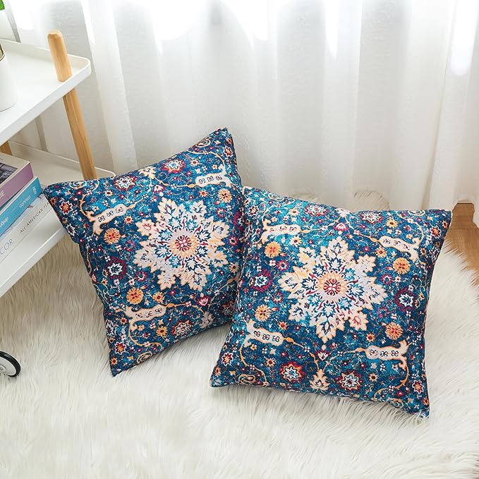 Boho Throw Pillow Covers 26x26 inch Set of 2,Boho Vintage Carpet Pattern Antique Ethnic Decor Double Sided Pattern Cushion Cover Soft Pillow Case Living Sofa Room Bed Square Pillow Cover