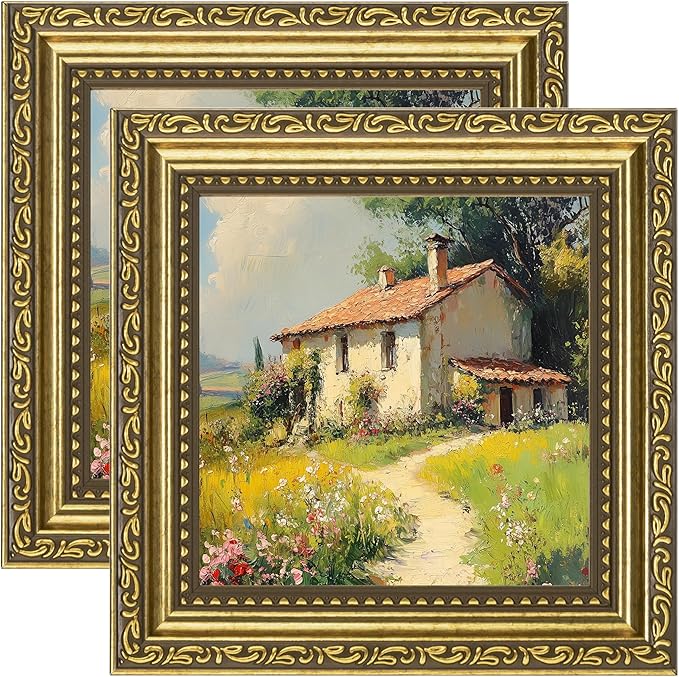 eletecpro 5x5 Picture Frames Set of 2, Vintage Gold Photo Frames with Glass, Display 5x5 Photo for Tabletop or Wall Decor, Gold