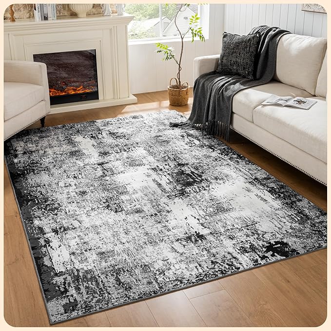 Istana 6x9 Area Rug - Grey Black Rugs for Living Room 6x9 - Foldable Boho Rugs for Bedroom - Stain Resistant Washable Rug - Eco-Friendly Area Rugs - Easy to Clean Living Room Rug