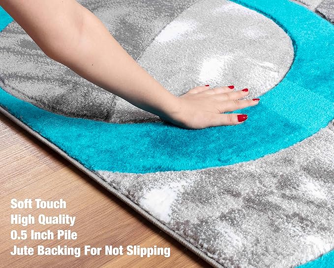 GLORY RUGS Area Rug Modern 5x7 Turquoise Circles Geometry Soft Hand Carved Contemporary Floor Carpet Fluffy Texture for Indoor Living Dining Room and Bedroom Area