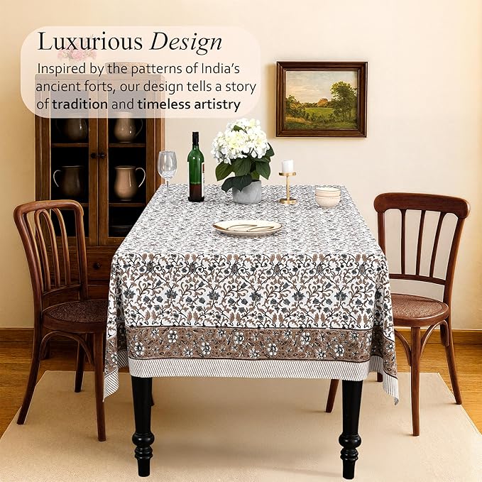 CPC Autumn Vine Tablecloth 100% Cotton 72x140 Inch Indian Block Print Rectangle Table Cover, Table Cloth for Gifting in Weddings, Halloween, Fall, Christmas, Thanksgiving