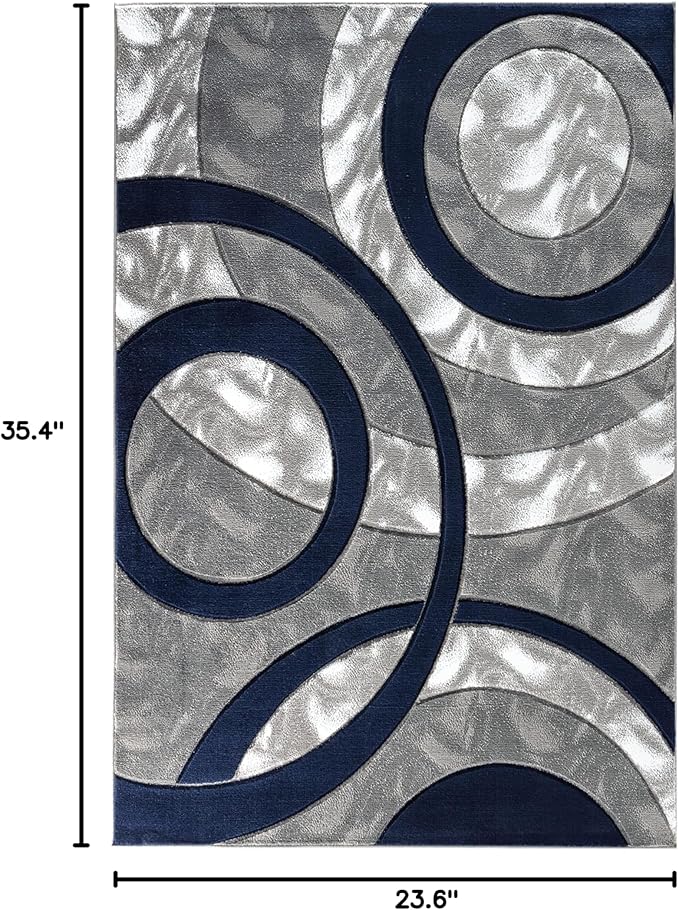 GLORY RUGS Area Rug Modern 2x3 Navy Circles Geometry Soft Hand Carved Contemporary Floor Carpet Fluffy Texture for Indoor Living Dining Room and Bedroom Area