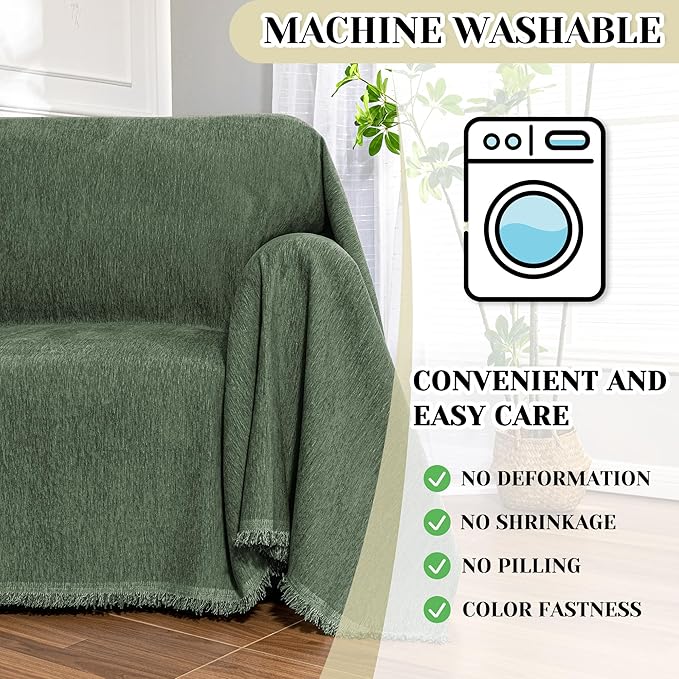 MEETSKY Small Couch Cover Oversized Armchair Sofa Cover Washable for Dogs Sofa Single Recliner, Chenille Sofa Throw Slipcover for Pets Sofa Cover Thick, 71" x 91", Moss Green