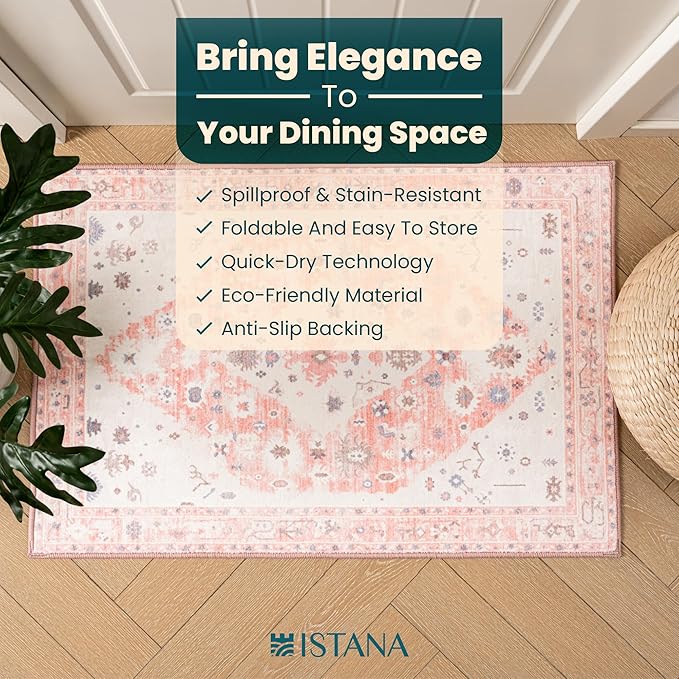 Istana 2x3 Area Rug - Pink Boho Rugs for Living Room 2x3 - Foldable Small Rugs for Bedroom - Stain Resistant Washable Rug Non Slip - Eco-Friendly Area Rugs Indoor