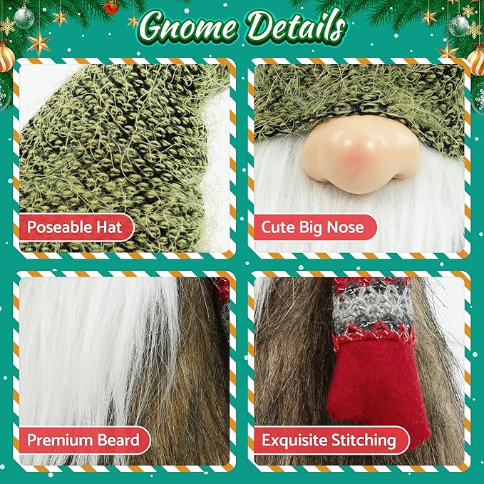 Gnome Christmas Decorations, Gnome Ornaments Swedish Tomte Elf Stuffed Dwarf, Indoor Holiday Plush Decor for Home Mantel Shelf Table Window Apartment Kitchen Party Gifts