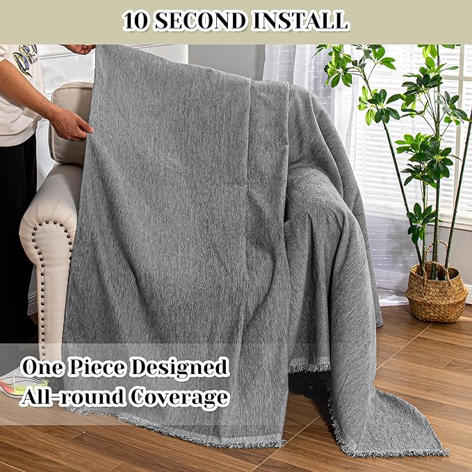 MEETSKY Small Couch Cover Oversized Chair Cover Washable Sofa Cover Grey Couch Protector, Sofa Throw Cover for Couches Single Sofa Slipcovers Couch Recliner Cover, 71"x 91"