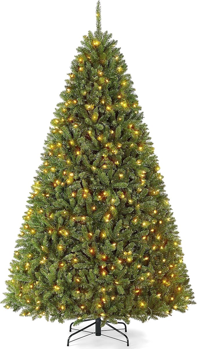 Yaheetech Premium Pre-Lit Douglas Full Fir Ultra-Thick Spruce Christmas Tree with Incandescent Warm White Lights and Branch Tips, Prelighted Xmas Tree with Foldable Stand, 7.5ft, Green