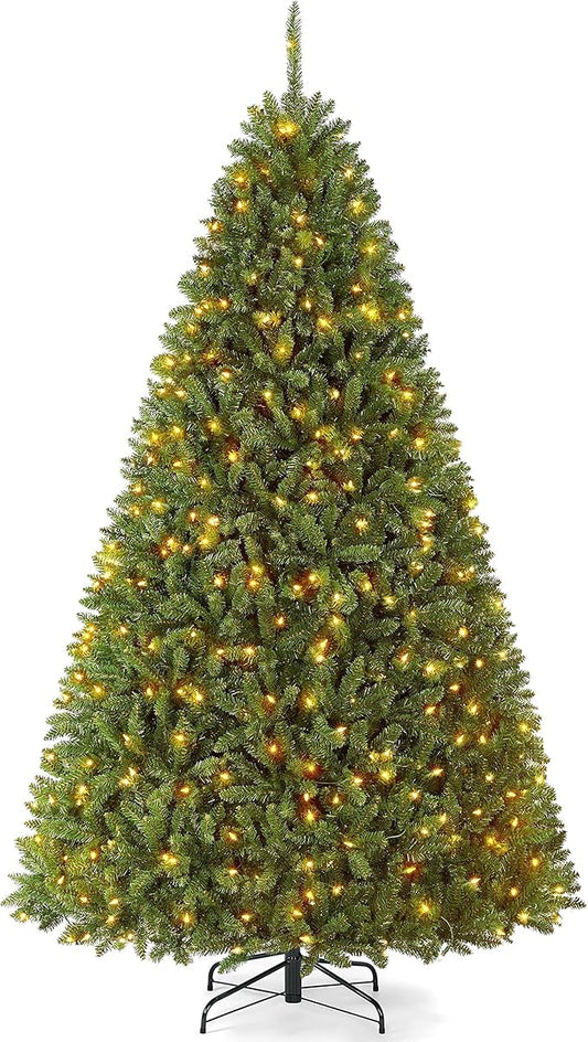 Yaheetech Premium Pre-Lit Douglas Full Fir Ultra-Thick Spruce Christmas Tree with Incandescent Warm White Lights and Branch Tips, Prelighted Xmas Tree with Foldable Stand, 7.5ft, Green