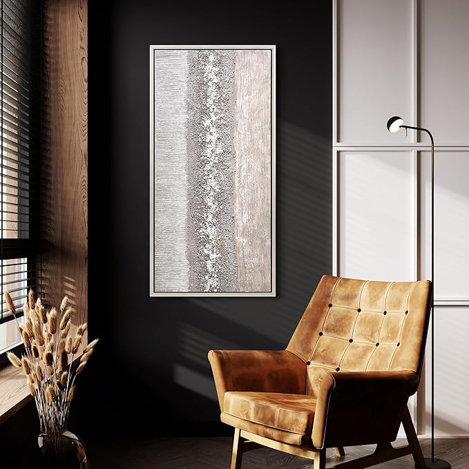 Empire Art Direct Tranquil Horizon Textured Glitter Hand Painted Framed Canvas Wall Art, Ready to Hang, Living Room, Bedroom & Office, 24"x48"x1.5"